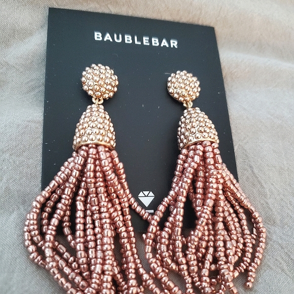 NWT BAUBLEBAR | Rose Gold Pink Beaded Tassel Earrings - Picture 2 of 4